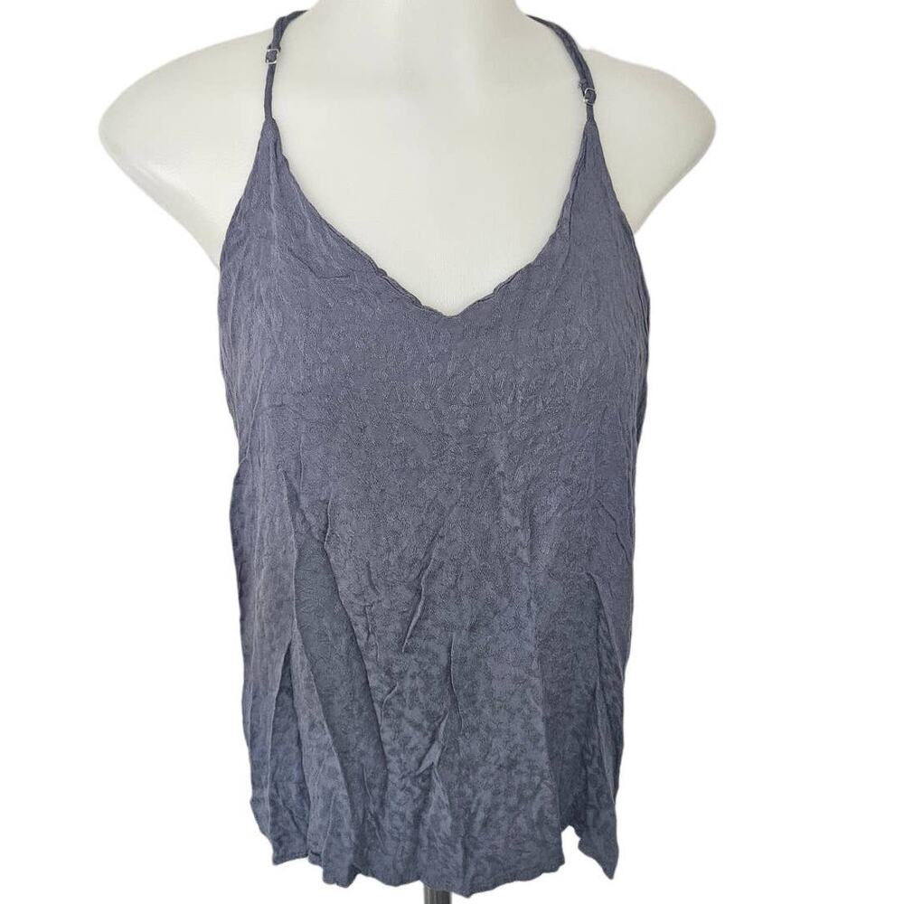 Newbury Kustom Blue Gray Printed Racer Back Tank Blouse sz Medium Basic Preppy